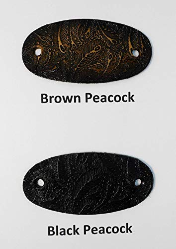2 Large Leather Hair Barrettes w Sticks, Oval Shape Ponytail Holders, Choice of Design - Thumbnail 6