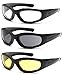 TRUST OPTICS Vizgard 3 Pairs Motorcycle Riding Glasses Safety Goggles with Anti Fog UV400 Protection in Clear, Yellow, Smoke Lenses