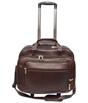 Leather Bags & More Genuine Leather Brown Colour Cabin Laptop Stroller Trolly Bag