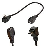 BSHTU Micro B 5 Pin Right Angle 90 Degree Extension Cable Male to Female Adapter 25cm Syncing & Charging USB Cable (Down)