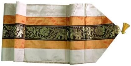 THAIMART Beautiful Elephant Thai Silk Table/bed Runner 96 Inches X 16 Inches Raised Elephant Pattern