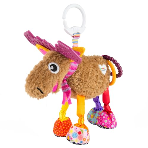 Lamaze Clip On Car Seat and Stroller Toy - Muffin the Moose - Crinkle Sensory Toys for Babies on the Go - High Contrast Travel Toys for Infants - Ages 0 Months and Up