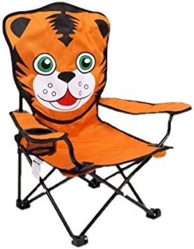 Spiell Youth Kids Animal Chair Folding Chair with Armrest and Cup Holder For Camping Outdoor (Orange/ Tiger)