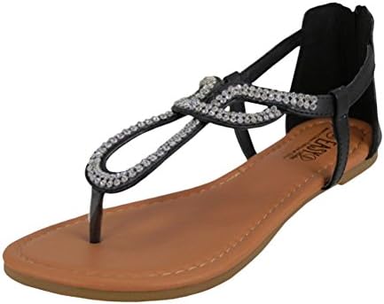 Womens Rhinestone Strap Gladiator Style Thong Sandals Flats (6, Black Rhinestone)