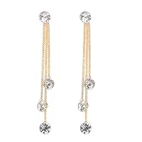 Fashion Jewelry Shiny Faux Rhinestone Long Chain Dangle Stud Linear Earrings Gift - Golden yingyue