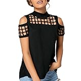 Tsmile Clearance Summer Women Fashion Short Sleeve Tops Off Shoulder Hollow Out Loose Fit Casual T-Shirt Slit Blouse