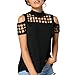 Tsmile Clearance Summer Women Fashion Short Sleeve Tops Off Shoulder Hollow Out Loose Fit Casual T-Shirt Slit Blouse