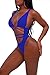 Sovoyontee 2024 Women's Sexy Cheeky One Piece Swimsuits Cut Out Thong Bikini Bathing Suit Monokini Sapphire Blue S