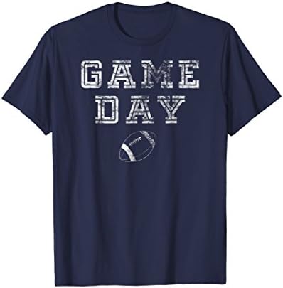 Mens Game Day Football T-Shirt with Distressed for Football Fans Large Navy