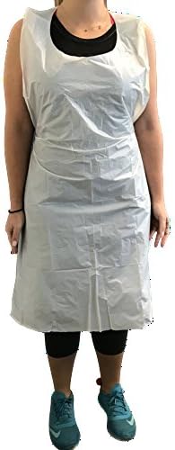 KingSeal Disposable Poly Aprons, 24 by 42 inches, 0.8 mils thick, Individually Packed, White, Bib Style - 10 Boxes of 100 Aprons (1000 aprons total)