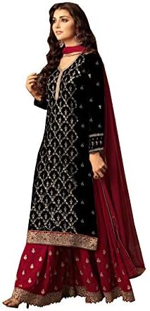 black and red party dress pakistani Beautiful fancy net dress in black and red color # P2283