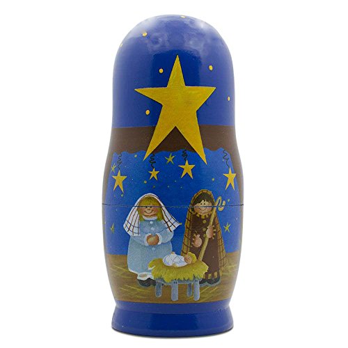 5.75" Set of 5 Nativity Scene Set Wooden Nesting Dolls