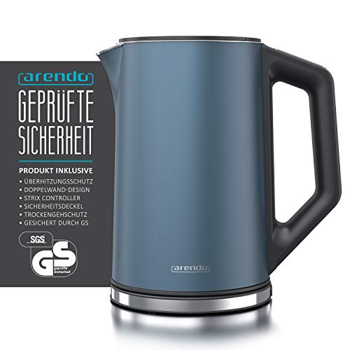 Arendo - Edelstahl Wasserkocher mit Temperatureinstellung 40-100 Grad in 5er Schritten - Doppelwand Design - Modell ELEGANT - 1,5 Liter - 2200 W - Teekocher mit Temperaturanzeige - GS - Admiral Blau – Bild 3