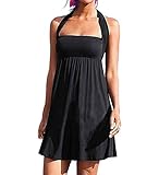 Women Bathing Suit CM-Light Halter Swimsuit One Piece Skirtini Padded Swimwear Black Beach Cover Up Dress