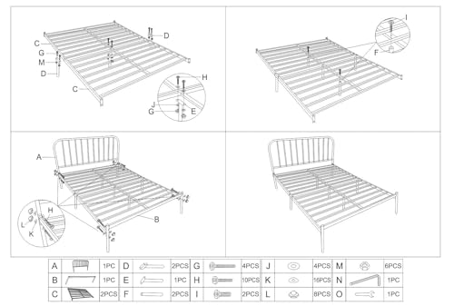 SKY-TOUCH Classic Metal Platform Single Bed Frame - Iron Art Headboard & Footboard, Under Bed Storage, Heavy Duty Iron Metal Platform Bed Frame, Black - 1.5m x 1.9m