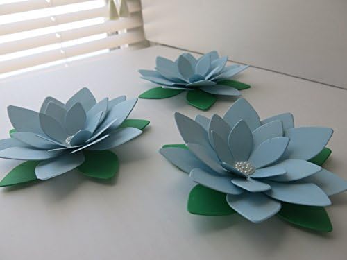 Light Blue Lotus Flowers, 4" Water Lily Blooms, Set of 3, 3D Table Runner Centerpiece Decor, Boy Shower Decor