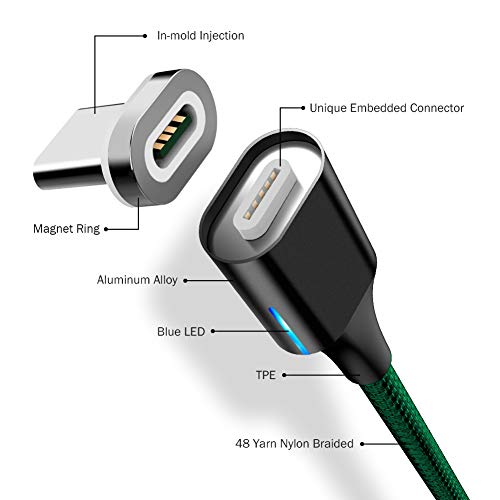 Digital Ant Gen-X Micro USB + USB-C/Type-C + i-Product 3 Tips in 1 Nylon Braided Magnetic Charging Cable, Support 3.0A Fast Charging & Data Transfer (Green 3-Pack, 5 Feet)