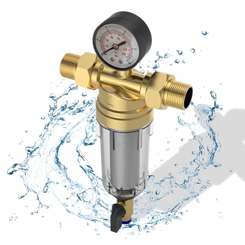 Rückspülfilter Wasserfilter Wiederverwendbare Wasser Vorfilter Sedimentwasserfilter, Filterkombination mit Adapter,Ausspülbarer Vorfilter für Hausanschluss Hauswasserwerk Rohre (1")
