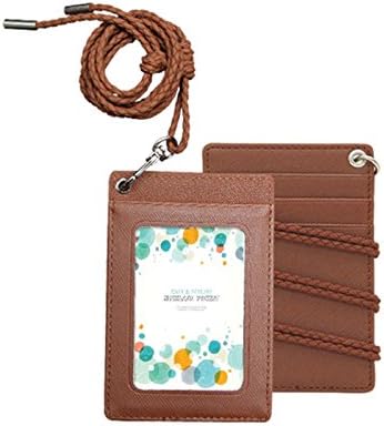 Basic Slim Credit Card Holder Id Card Case Holder Useful Purse with Neck Strap (Brown)
