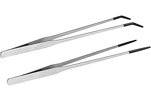 Lexziuo 2 Pcs Reptile Feeding Tongs - 12" Stainless Steel Gecko & Lizard Feeding Tools with Rubber Tips (Straight & Curved He