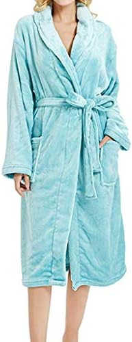 Lelili Women Lace-up Plush Warm Pajamas Winter Lengthened Cardigan Bathrobe Sleepweer Long Sleeve Pockets Coat
