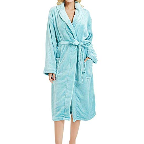 Lelili Women Lace-up Plush Warm Pajamas Winter Lengthened Cardigan Bathrobe Sleepweer Long Sleeve Pockets Coat