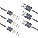Smart&Cool Gen4 Nylon Braided 2 in 1 Two-mode Super Magnetic Charging & Data Sync Cable for Smart Phone and Tablets with Micro-USB and i-Product Interface (5ft-Gray Triple Pack)
