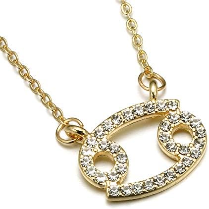 Gold Zodiac Necklace, Rhinestone Encrusted 12 Constellations Zodiac Sign Necklaces for Women