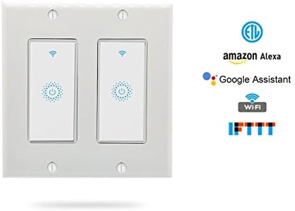 Wifi Light Switches Smart Switch, Alexa Switch Compatible with Google Home and IFTTT, Wireless remote control, Neutral wire required, smart Hub for light bulbs(2 Pack for 2 gang)