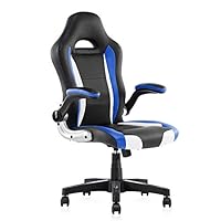 YAMASORO Leather Computer Gaming Chairs Ergonomic Office Desk Chairs with Flip up Arms and Wheels 300lbs Blue&Black