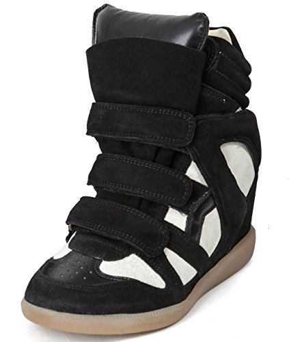 Isabel Marant Bekett Women's Velcro Snap High Top Leather Sneakers 37 Black_Beige