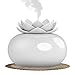 Decor Essential Oil Diffuser Cute Lotus, Mini Ceramic Home Humidifiers Aromatherapy Difuser 200mL 12Hours, Air Purifier Freshener for Office Bedroom Yoga Spa Baby (White)