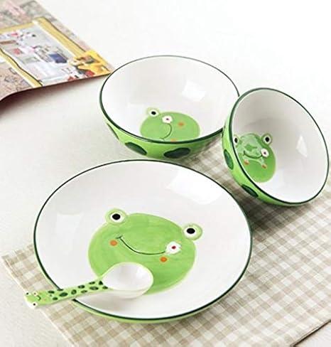 Amazon 食器 新しいかわいい子供たちの動物の食器セット創造ボウルプレートの漫画 Color Frog 子ども用食器セット オンライン通販