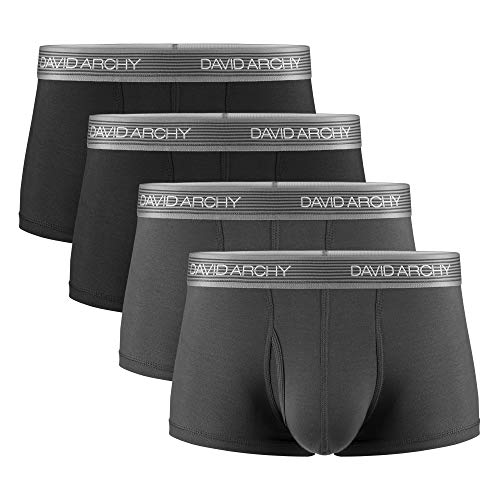 DAVID ARCHY Men's 4 Pack Ultra Soft Micro Modal Underwear Breathable Trunks with Fly (L, Black/Dark Gray)
