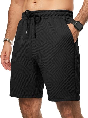 JMIERR Men's Texture Shorts with 3 Pockets 2026 Summer Casual Loose Shorts Elastic Waist