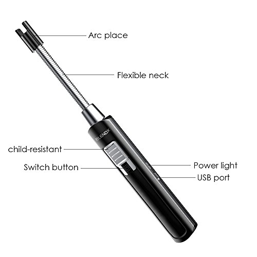 Electric Arc Lighter Kitchen Lighter USB Rechargeable Long Lighter Candle 360° Flexible Neck, No Spark & Smell, Flameless Windproof Fire Candle Lighter for Camping Grilling BBQ Gas Stove, Black - Thumbnail 4