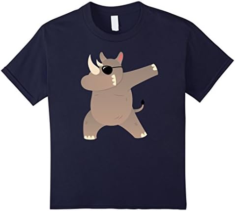 Kids Funny Rhino With Sunglasses Dabbing Victory Dance Shirt 12 Navy