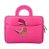 MoKo Sleeve for 7-8 Inch Amazon Tablet, Portable Neoprene Case Bag for Fire HD 8, Fire 7 2017, Fire 7 Kids Edition 2017, Kindle E-Reader, Kindle Oasis 2017, Boogie Board Jot 8.5 - Dinosaur Pink