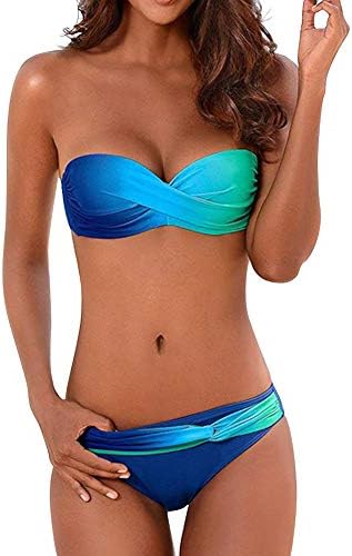Women Ombre Twist Bikini Set Strapless Swimsuit Lace Up Sexy Swimwear
