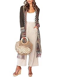 Misassy suéter de manga larga para mujer, estilo bohemio, con parte frontal abierta, con borlas, kimono