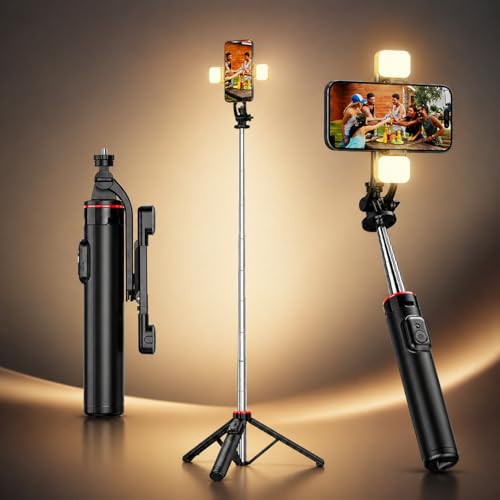 Bastão Pau de Selfie Tripé para Celular com iluminação Bluetooth Controle Remoto Portátil Retrátil para iOS e Android (Preto) H'MASTON