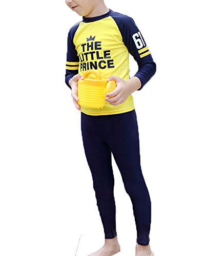 Monvecle Little Boys 2-Piece Beach Swimsuit Rash Guard Sun Protection Set UPF 50+ Boys Style 6-7Y