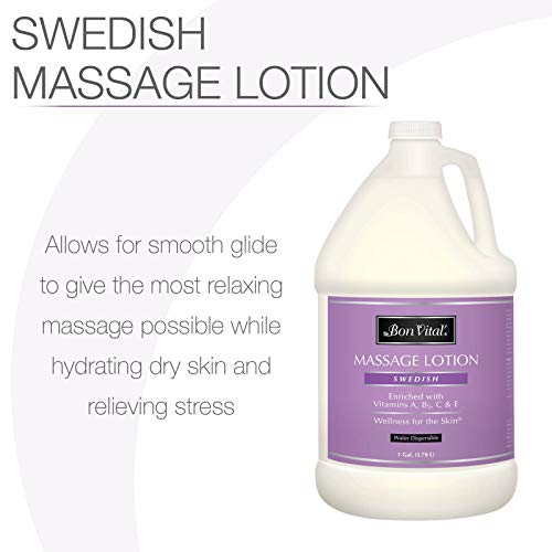 Bon Vital' Swedish Massage Lotion for Skin Tone Improvement, Dry Skin Repair, Increased Circulation, and Stress Relief, Great for Massage Therapists Who Perform Swedish and Sports Massages, 1 Gallon
