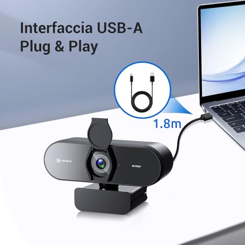 N newline 4K Webcam PC with 2 Microphones, Full HD 1080P@60FPS, Autofocus PDAF+CDAF, 12MP, Clear Stereo Sound, Auto Light Correction, USB Plug & Play, PC Camera for Windows MacOS