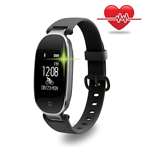 WOWGO Fitness Tracker, Women Sport Tracker Smart Watch Band Bracelet, Heart Rate Monitor Smart Bracelet,Wristband Watch with Health Sleep Activity Tracker Pedometer for Smart Phone (Black and Silver)