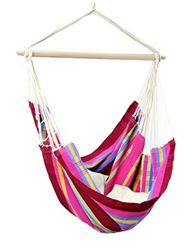 Byer of Maine Brazil Hanging Hammock Chair, Indoors and Outdoors, Recycled Cotton/Polyester Blend Canvas, Handwoven, Sorbet, 68" L X 42" W, Holds up to 240lbs