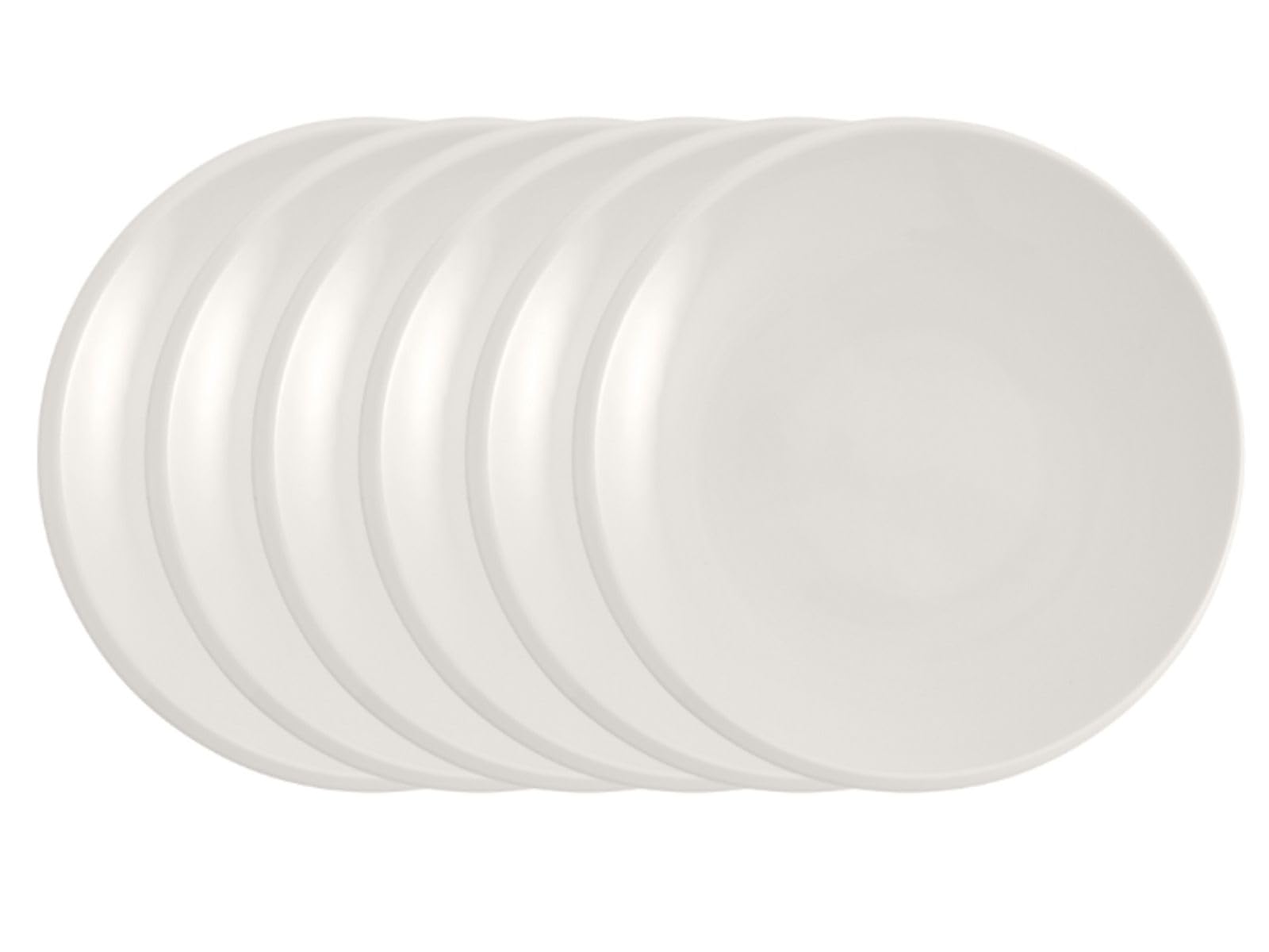 Villeroy & Boch - NewMoon Breakfast Plates, Pack of 6, 24 cm, Trendy Plate for Breakfast, Brunch, Cake or Dessert, Dishwasher, Microwave Safe, White