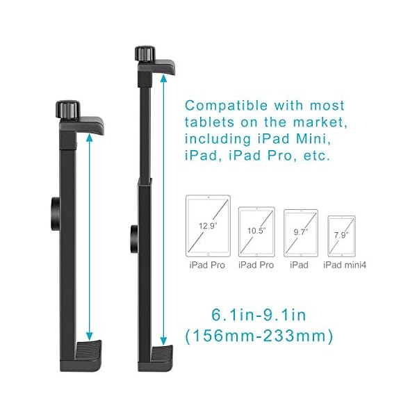 NEEWER iPad Tablet Tripod Mount Adapter Holder, 6.3-9.25 inches/16-23.5 Centimeters Adjustable Clamp for iPad Mini iPad 2/3/4, iPad Air/Air2, iPad Pro Microsoft Surface Samsung Tab 7.0 Series – Bild 4