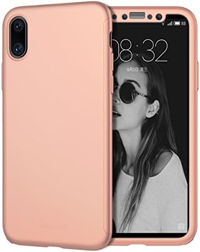 iPhone X Case, Coocolor [Perfect Fit] 360 Degree All-around Ultra Thin Full Body Coverage Protection Dual Layer Hard Slim Case + Tempered Glass Screen Protector For iPhone X-Rose Gold