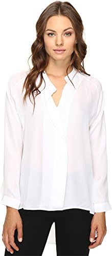 HEATHER Women's Long Sleeve Silk Collared Blouse White Blouse LG